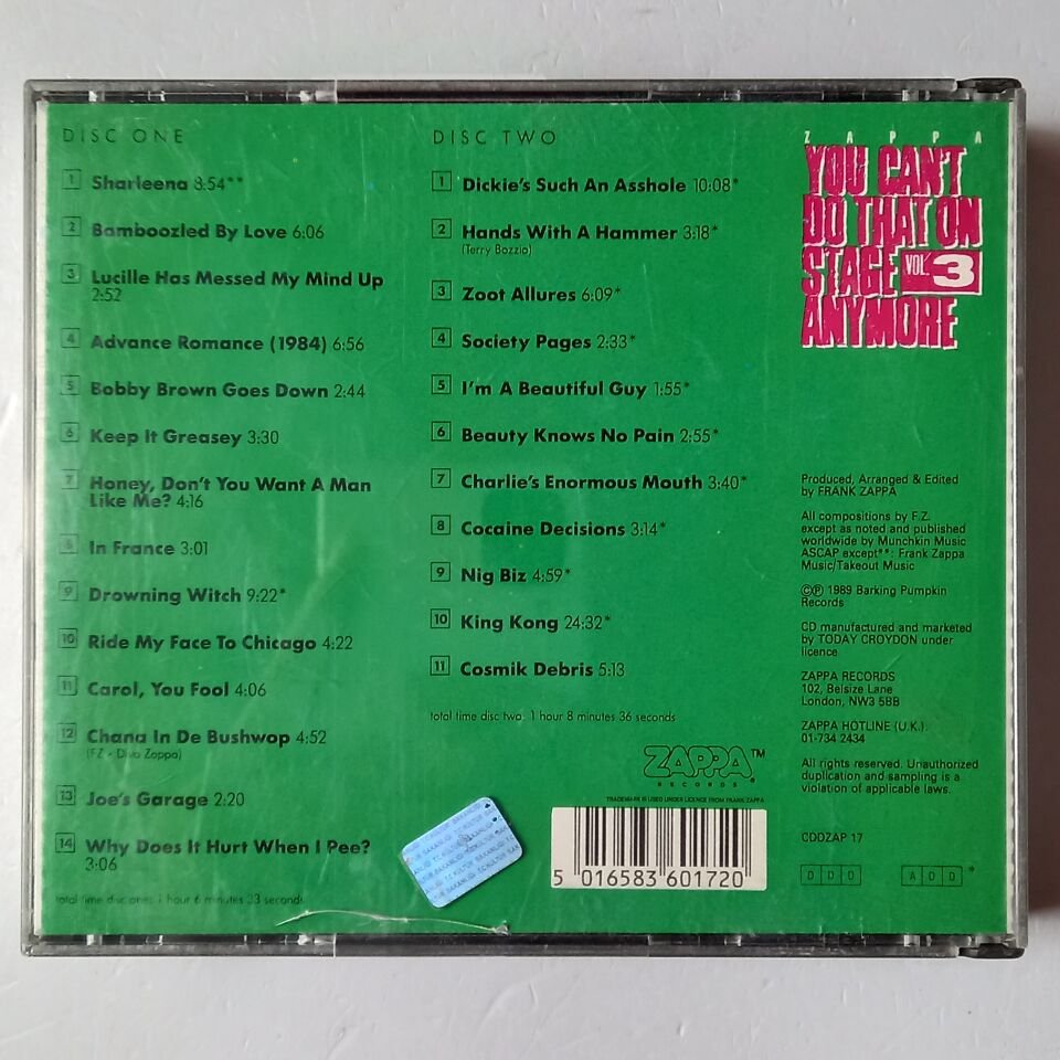 FRANK ZAPPA – YOU CAN\'T DO THAT ON STAGE ANYMORE VOL. 3 (1989) - 2CD 2.EL