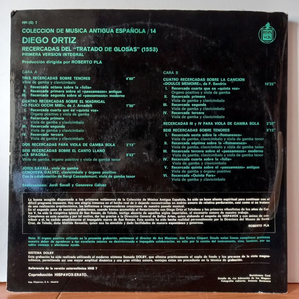 DIEGO ORTIZ – RECERCADAS DEL ''TRATADO DE GLOSAS'' [1553] / PRIMERA VERSION INTEGRAL - LP 2.EL PLAK