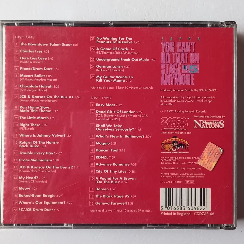 FRANK ZAPPA – YOU CAN\'T DO THAT ON STAGE ANYMORE VOL. 5 (1992) - 2CD 2.EL