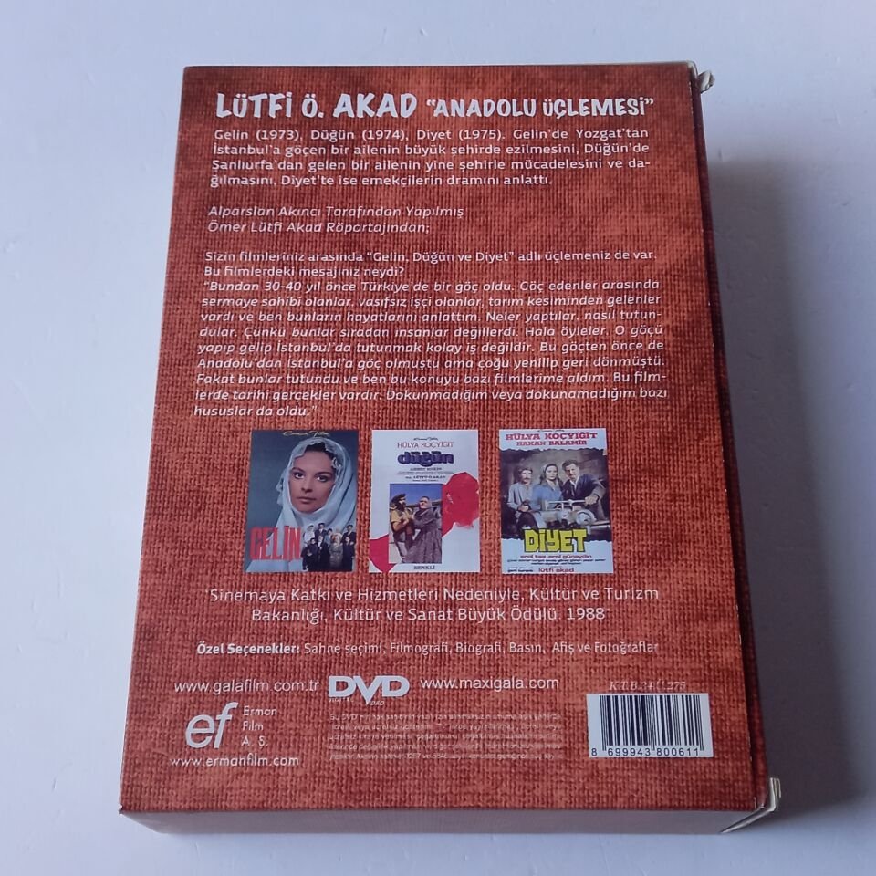 LÜTFİ Ö. AKAD: ANADOLU ÜÇLEMESİ - GELİN, DÜĞÜN, DİYET - 3DVD BOX SET 2.EL