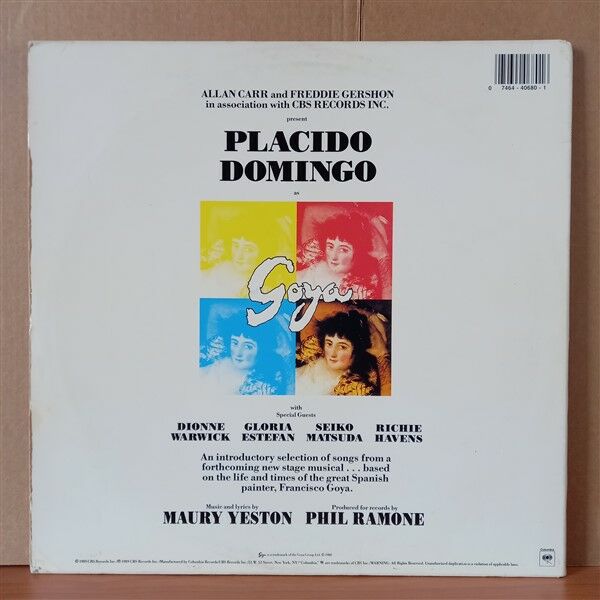 GOYA ...A LIFE IN SONG / PLACIDO DOMINGO, DIONNE WARWICK, GLORIA ESTEFAN, SEIKO MATSUDA, RICHIE HAVENS (1989) - LP 2.EL PLAK