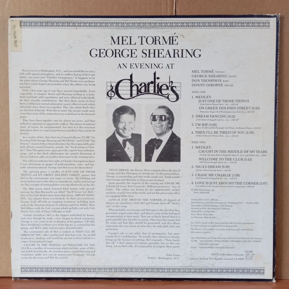 MEL TORME • GEORGE SHEARING – AN EVENING AT CHARLIE'S (1984) - LP 2.EL PLAK