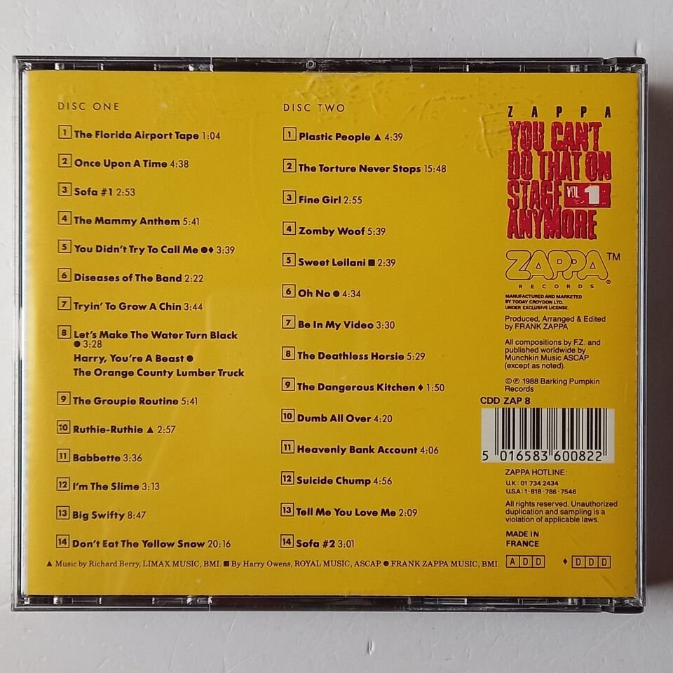 ZAPPA – YOU CAN\'T DO THAT ON STAGE ANYMORE VOL. 1 (1988) - 2CD 2.EL