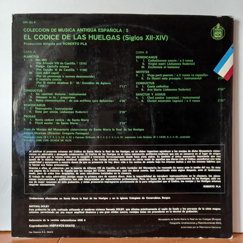 CORO DE MONJAS DEL MONASTERIO CISTERCIENSE DE SANTA MARIA LA REAL DE LAS HUELGAS, ATRIUM MUSICAE – EL CODICE DE LAS HUELGAS [S. XII-XIV] - LP 2.EL PLAK