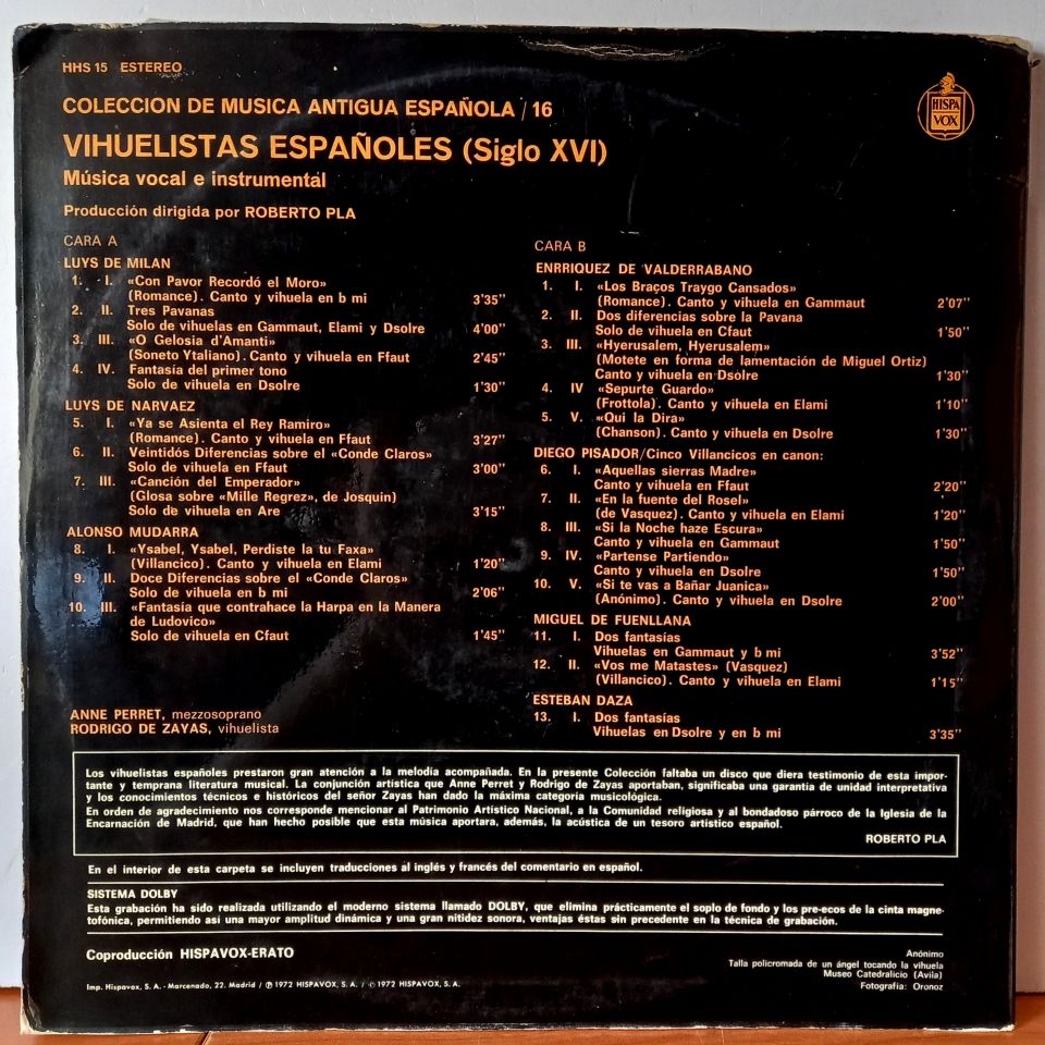 RODRIGO DE ZAYAS, ANNE PERRET – VIHUELISTAS ESPANOLES SIGLO XVI (1972) - LP 2.EL PLAK