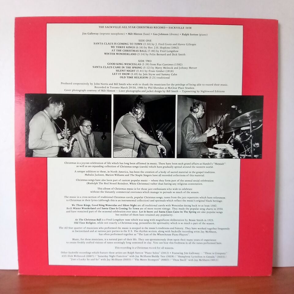 THE SACKVILLE ALL STAR CHRISTMAS RECORD / JIM GALLOWAY AND MILT HINTON AND GUS JOHNSON AND RALPH SUTTON (1986) - LP 2.EL PLAK