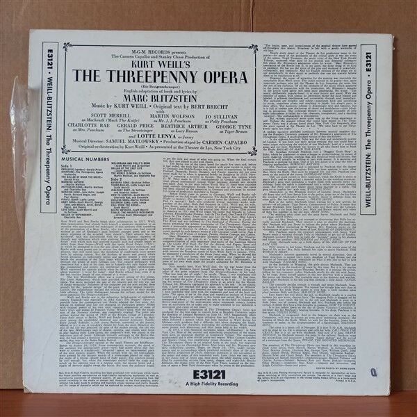 THE THREEPENNY OPERA [DIE DREIGROSCHENOPER] / KURT WEILL, BERT BRECHT, MARC BLITZSTEIN - LP 2.EL PLAK
