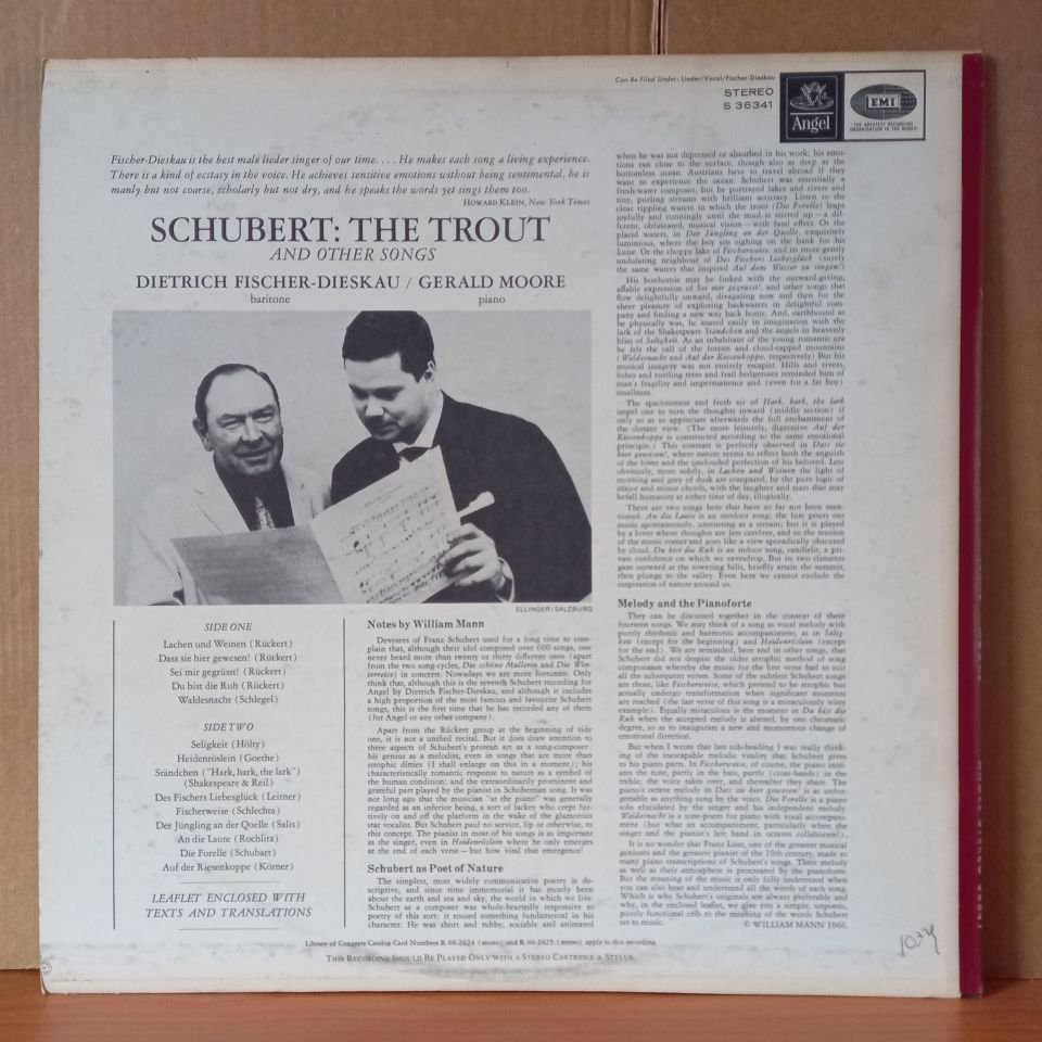 SCHUBERT: THE TROUT AND OTHER SONGS / DIETRICH FISCHER-DIESKAU, GERALD MOORE (1979) - LP 2.EL PLAK