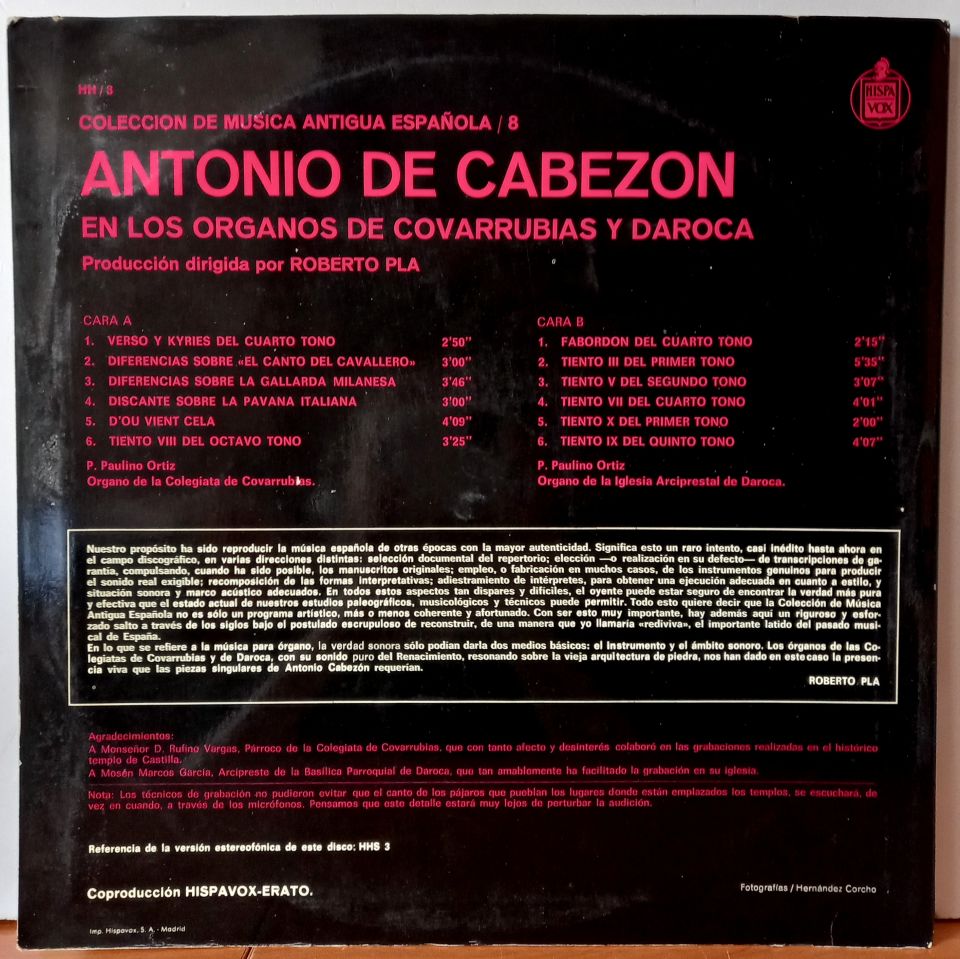 ANTONIO DE CABEZON – ANTONIO DE CABEZON EN LOS ORGANOS DE COVARRUBIAS Y DAROCA - LP 2.EL PLAK