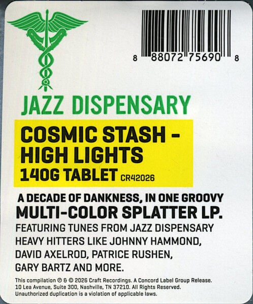 JAZZ DISPENSARY: COSMIC STASH / HIGH LIGHTS - V/A DAVID AXELROD , JOHNNY HAMMOND , PATRICE RUSHEN , JACK DE JOHNETTE , FUNK INC etc (2026) - LP COMPILATION JAZZ FUNK COLOURED EDITION SIFIR PLAK