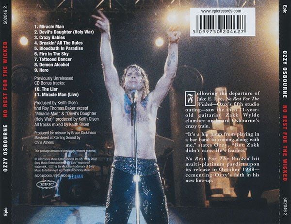 OZZY OSBOURNE - NO REST FOR THE WICKED (1988) - CD 2002 REISSUE / JEWEL CASE AMBALAJINDA SIFIR