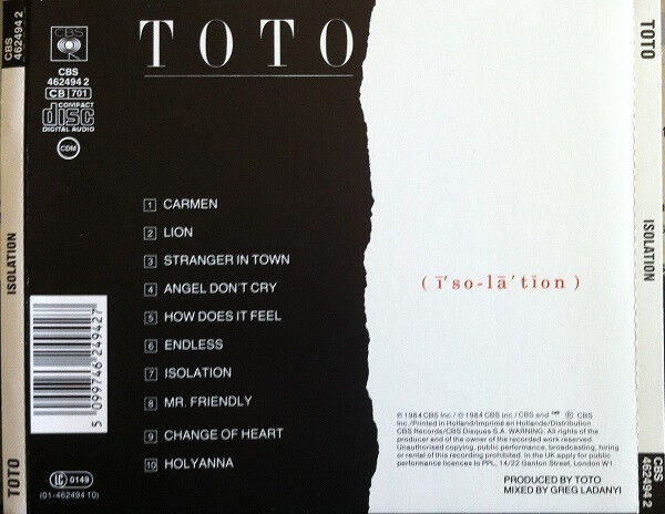 TOTO – ISOLATION (1984) - CD REISSUE JEWEL CASE AMBALAJINDA SIFIR