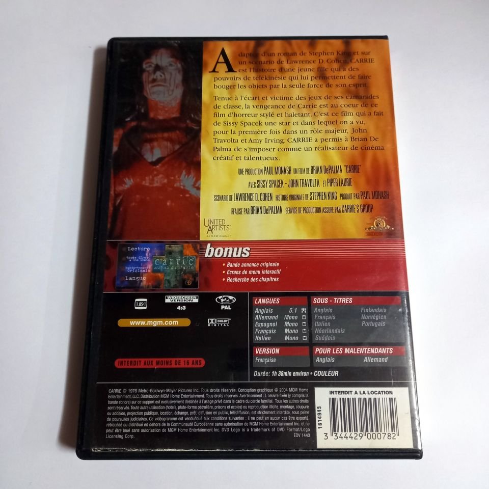 CARRIE - SISSY SPACEK, JOHN TRAVOLTA, YÖN.: BRIAN DE PALMA - DVD 2.EL TR ALTYAZI YOKTUR