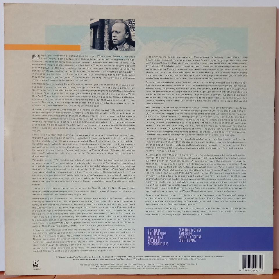 PETE TOWNSHEND – WHITE CITY [A NOVEL] (1985) - LP 2.EL PLAK