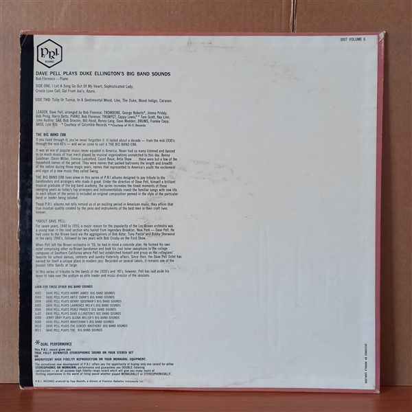 DAVE PELL – DAVE PELL PLAYS DUKE ELLINGTON'S BIG BAND SOUNDS (1960) - LP 2.EL KAHVERENGİ / BORDO RENKLİ ŞEFFAF PLAK