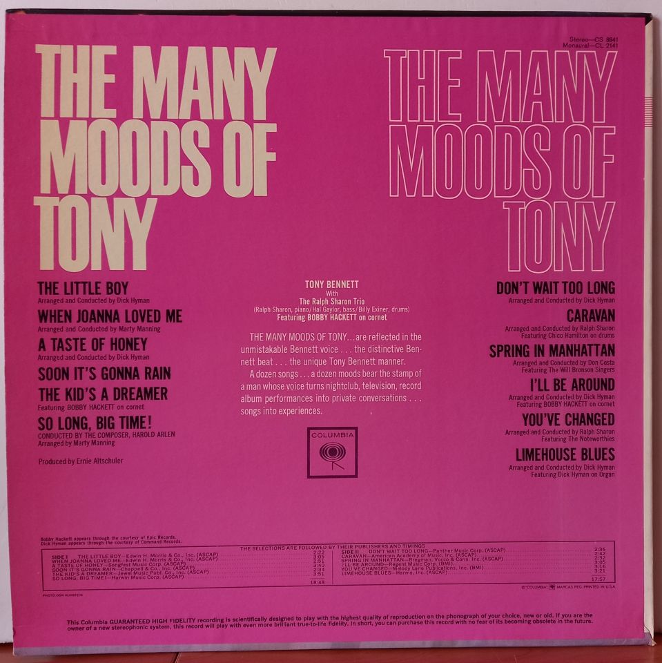 TONY BENNETT – THE MANY MOODS OF TONY (1964) - LP 2.EL PLAK