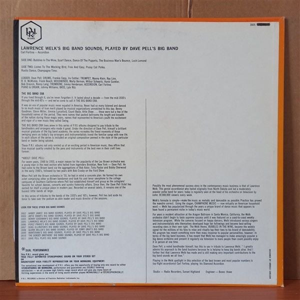 DAVE PELL'S BIG BAND – LAWRENCE WELK'S BIG BAND SOUNDS PLAYED BY DAVE PELL'S BIG BAND - LP 2.EL SARI RENKLİ ŞEFFAF PLAK