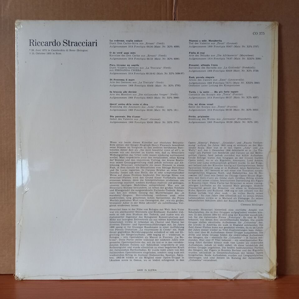 RICCARDO STRACCIARI – RICCARDO STRACCIARI 1875-1955 - LP DÖNEM BASKISI SIFIR PLAK