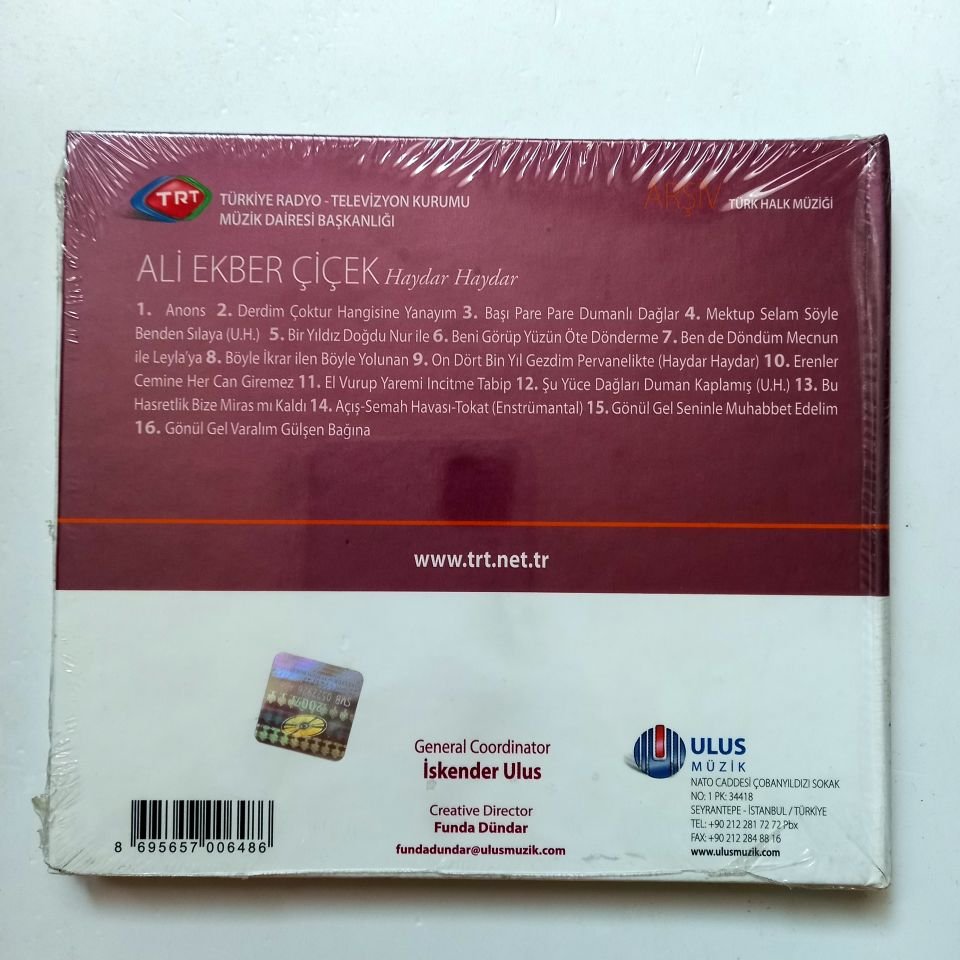 ALİ EKBER ÇİÇEK - HAYDAR HAYDAR / TÜRK HALK MÜZİĞİ / TRT ARŞİV SERİSİ 95 - CD SIFIR