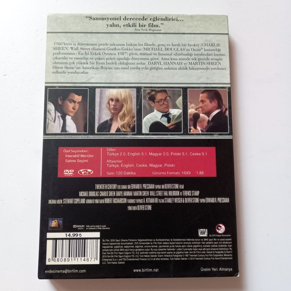 WALL STREET - MICHAEL DOUGLAS, CHARLIE SHEEN, DARYL HANNAH, YÖN.: OLIVER STONE - DVD 2.EL
