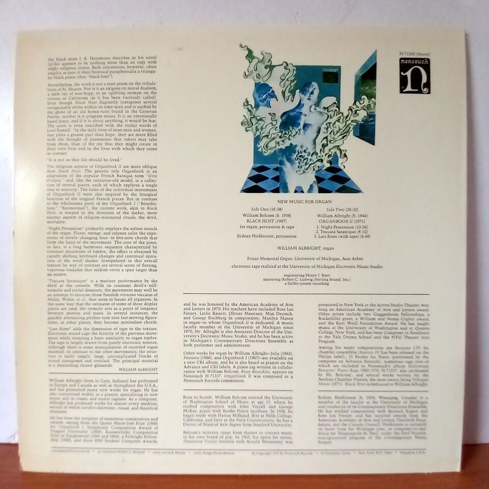 NEW MUSIC FOR ORGAN / WILLIAM BOLCOM / WILLIAM ALBRIGHT WITH SYDNEY HODKINSON (1971) - LP 2.EL PLAK