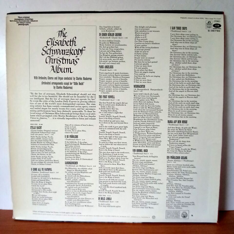 ELISABETH SCHWARZKOPF – THE ELISABETH SCHWARZKOPF CHRISTMAS ALBUM (1970) - LP 2.EL PLAK