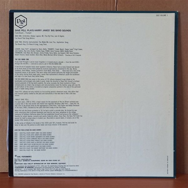DAVE PELL'S BIG BAND – PLAYS HARRY JAMES' BIG BAND SOUNDS (1960) - LP 2.EL TRANSPARENT MARBLED YELLOW PLAK