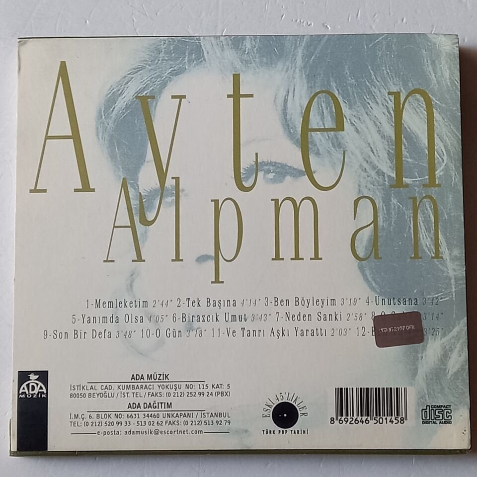 AYTEN ALPMAN - TÜRK POP TARİHİ / ESKİ 45'LİKLER (2007) - CD 2.EL
