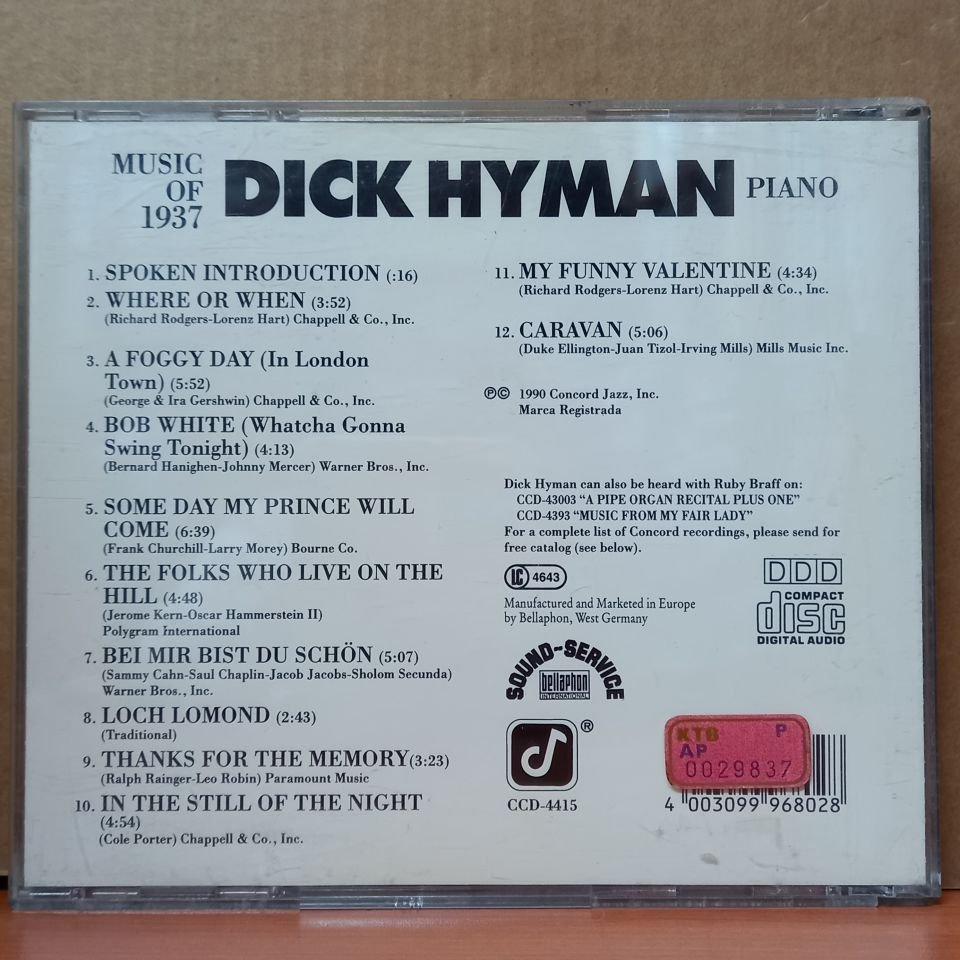 DICK HYMAN – MUSIC OF 1937 / MAYBECK RECITAL HALL SERIES, VOLUME THREE (1990) - CD 2.EL