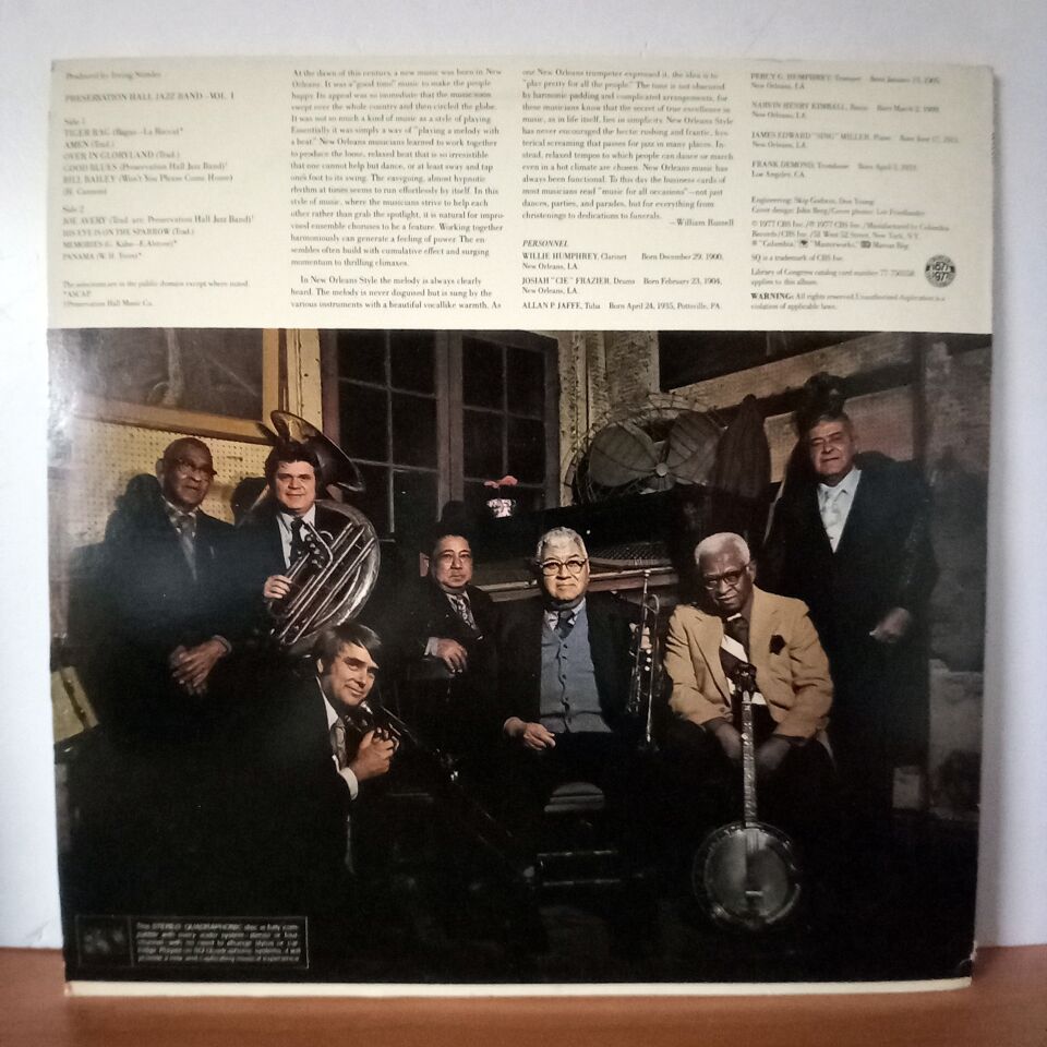 PRESERVATION HALL JAZZ BAND – NEW ORLEANS / VOL. 1 (1977) - LP 2.EL PLAK