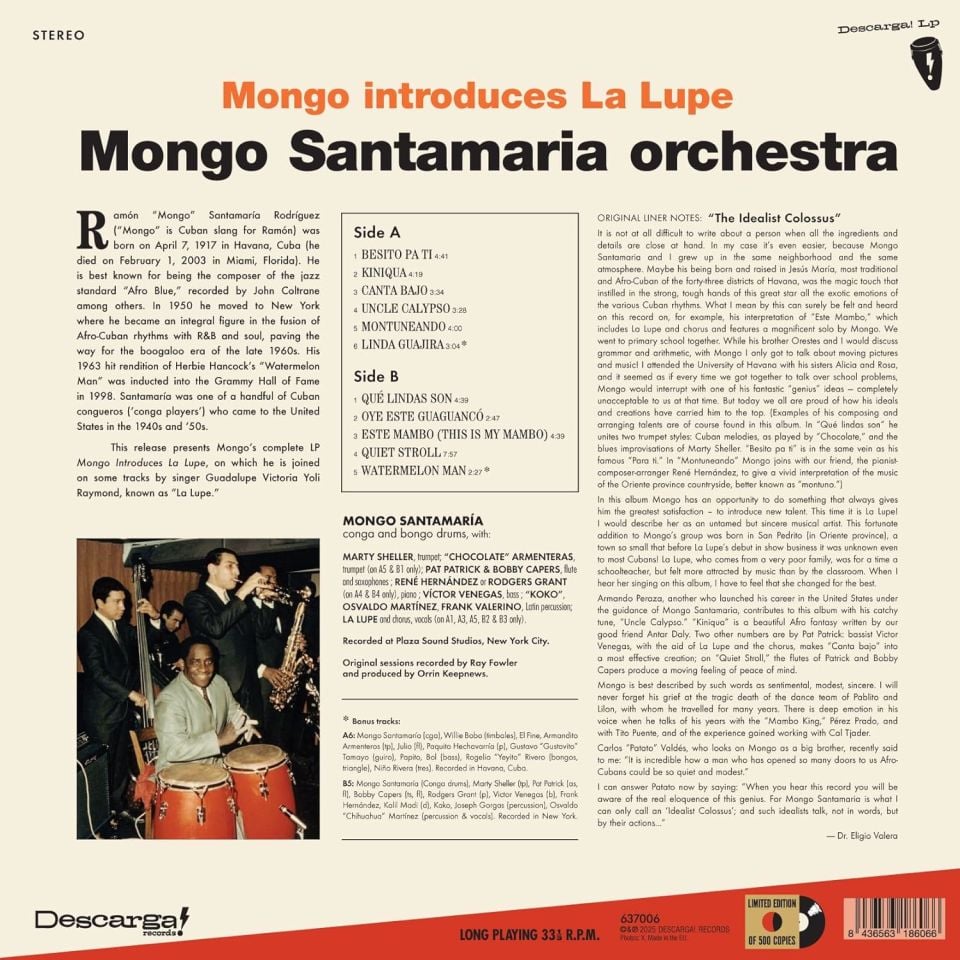 MONGO SANTAMARIA - MONGO INTRODUCES LA LUPE (1963) - LP 2025 SIFIR PLAK