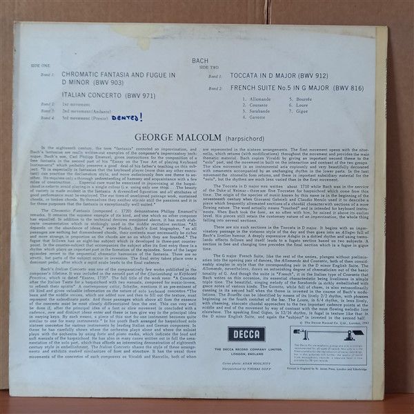 BACH, GEORGE MALCOLM – HARPSICHORD RECITAL - LP 2.EL PLAK