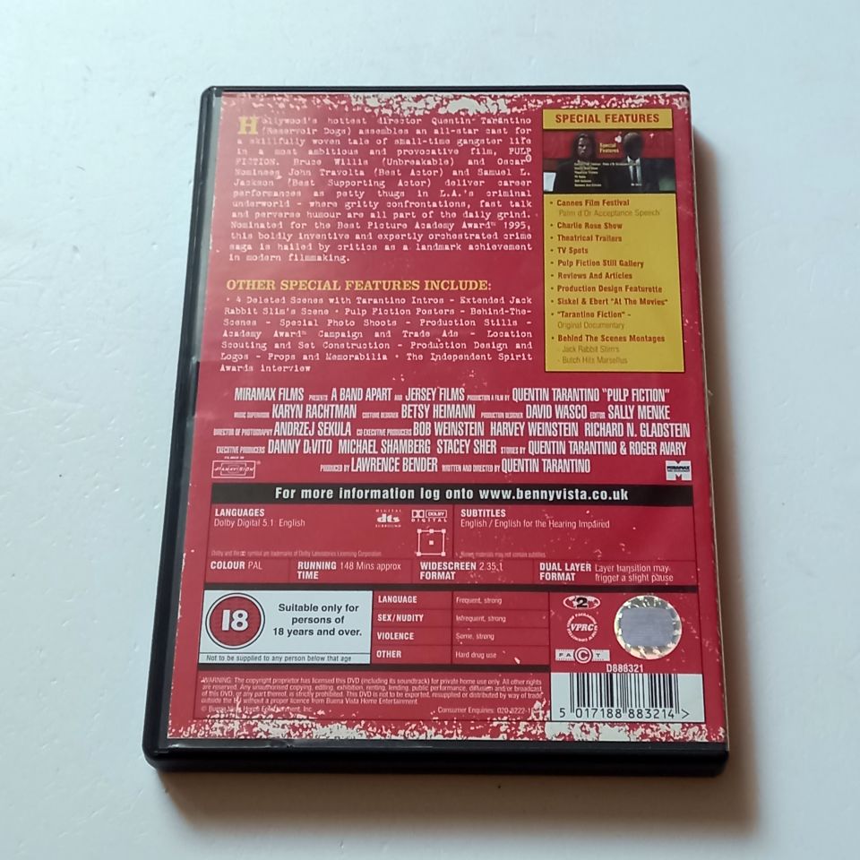 PULP FICTION - 2 DISC COLLECTOR'S EDITION - JOHN TRAVOLTA, SAMUEL L. JACKSON, UMA THURMAN -  YÖN.:QUENTIN TARANTINO - 2DVD 2. BÖLGE TÜRKÇE ALTYAZI YOKTUR 2.EL