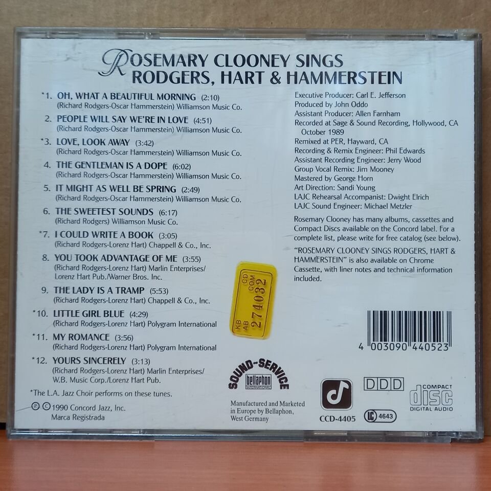ROSEMARY CLOONEY WITH THE L.A. JAZZ CHOIR – ROSEMARY CLOONEY SINGS RODGERS, HART & HAMMERSTEIN (1990) - CD 2.EL