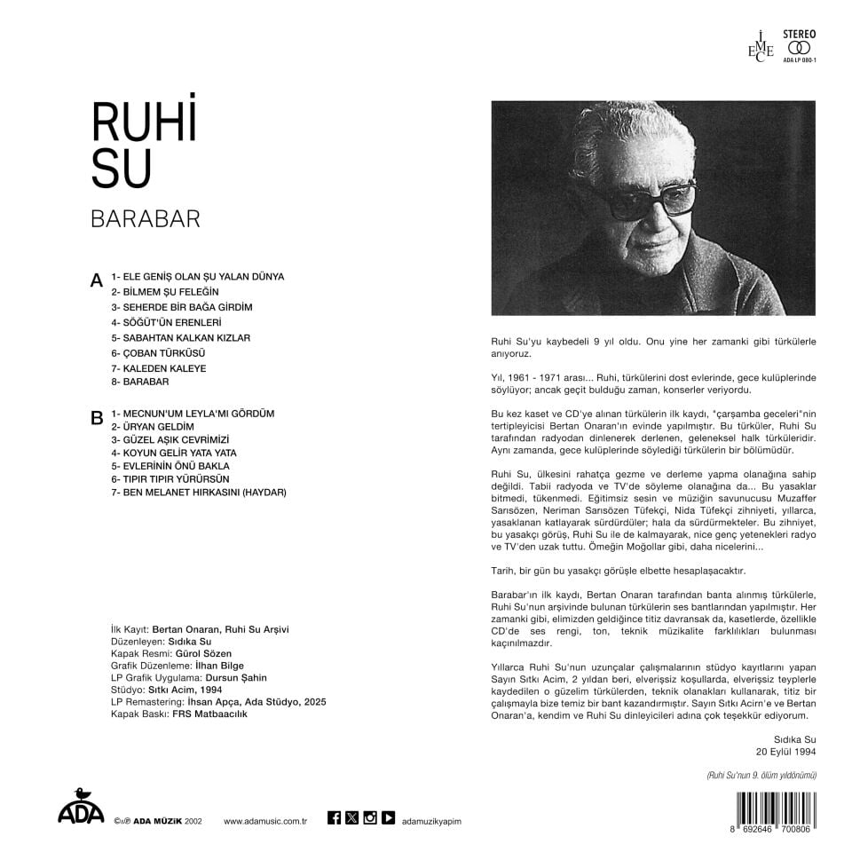 RUHİ SU - BARABAR (1994) - LP 2026 BASIM SIFIR PLAK