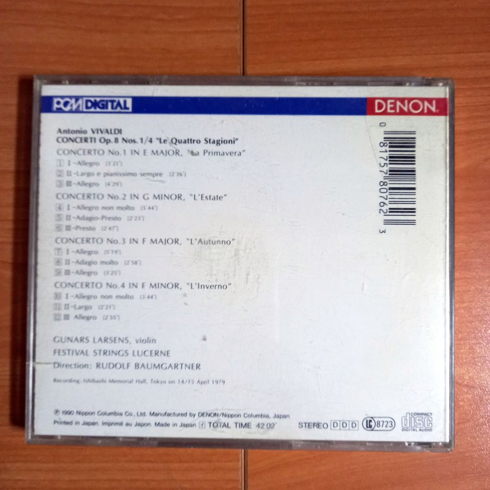 VIVALDI , GUNARS LARSENS, RUDOLF BAUMGARTNER, FESTIVAL STRINGS LUCERNE – ANTONIO VIVALDI: CONCERTI OP.8 ''LE QUATRE STAGIONE'' (1990) - CD 2.EL