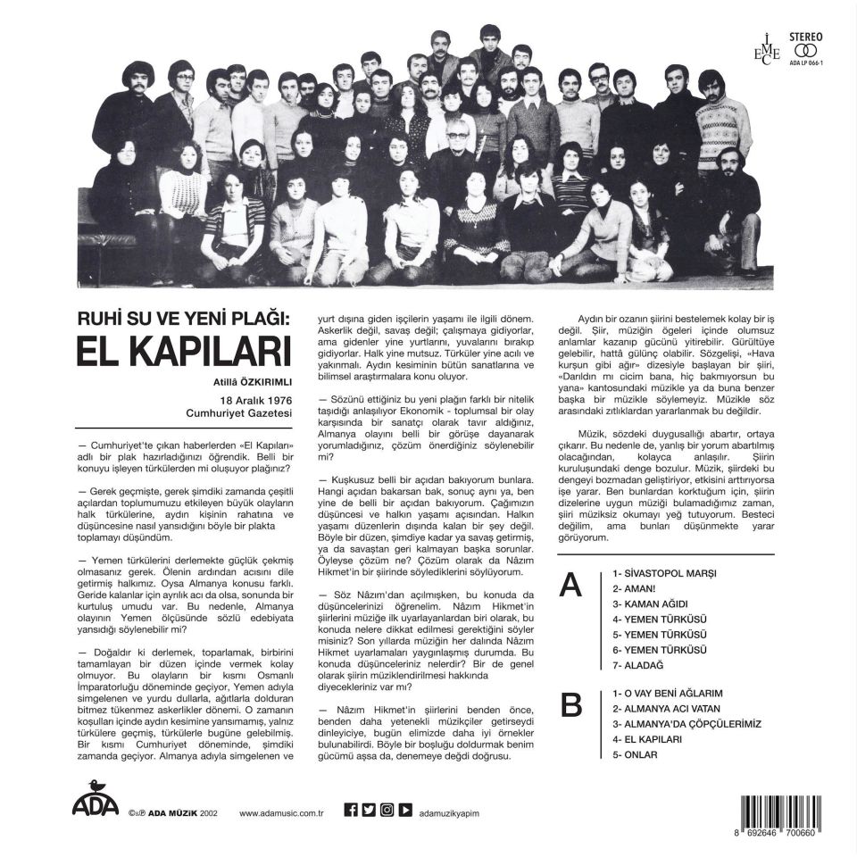 RUHİ SU - EL KAPILARI (1977) - LP 2024 BASIM SIFIR PLAK