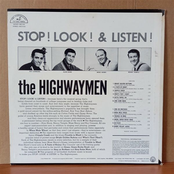 THE HIGHWAYMEN – STOP ! LOOK! & LISTEN! (1965) - LP 2.EL PLAK