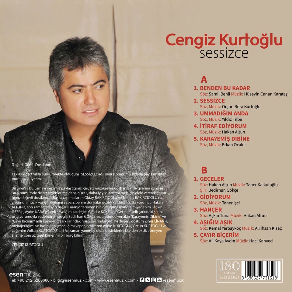 CENGİZ KURTOĞLU - SESSİZCE (2010) - LP 2026 SIFIR PLAK