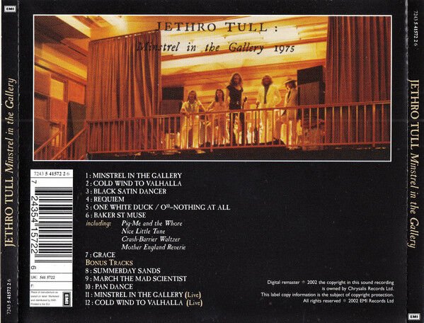 JETHRO TULL – MINSTREL IN THE GALLERY (1975) - CD REMASTERED 2011 REISSUE JEWEL CASE AMBALAJINDA SIFIR