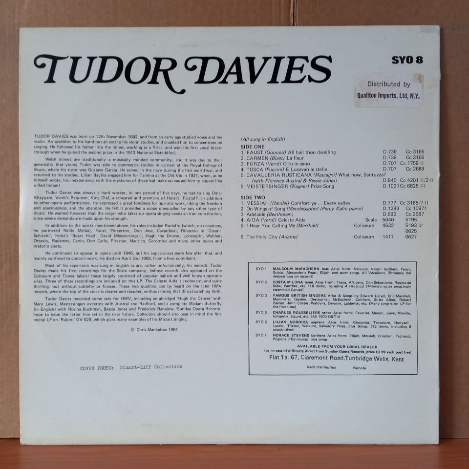 TUDOR DAVIES / TENOR / BIZET, VERDI, PUCCINI, BEETHOVEN, HANDEL, MENDELSSOHN, WAGNER (1981) - LP 2.EL PLAK
