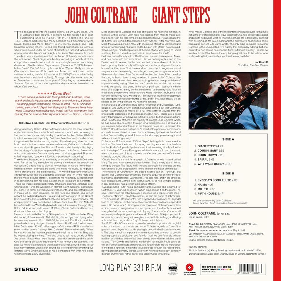JOHN COLTRANE - GIANT STEPS (1960) - LP 180GR 2022 RED COLOURED EDITION SIFIR PLAK