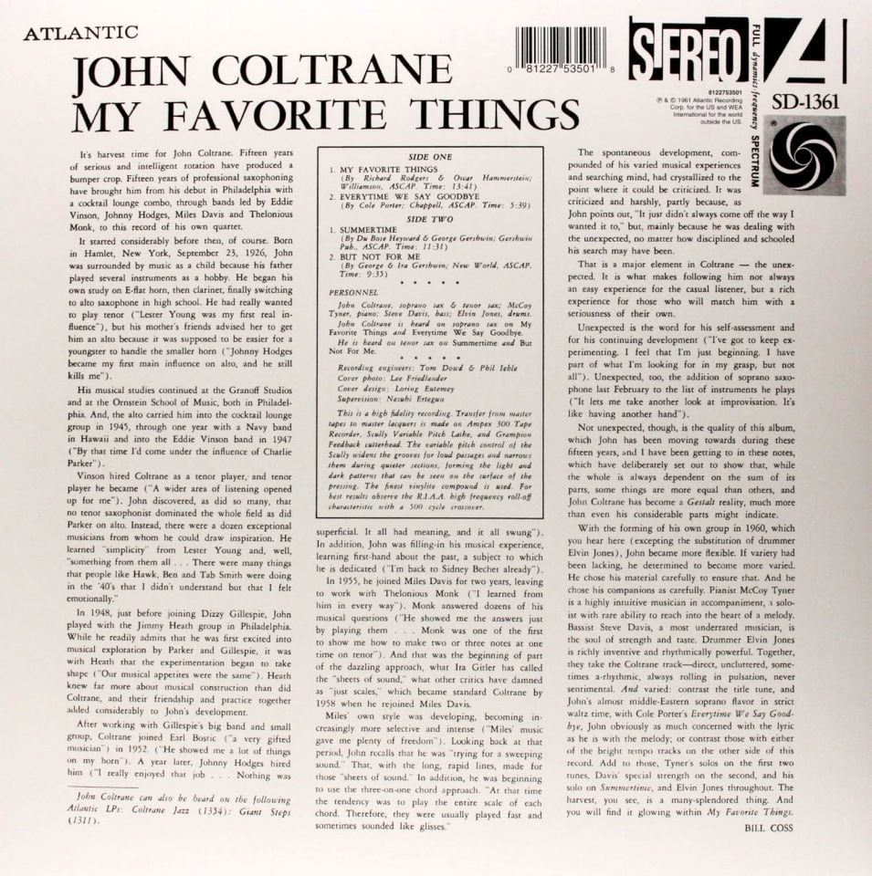 JOHN COLTRANE - MY FAVORITE THINGS (1961) - LP 2014 EDITION SIFIR PLAK