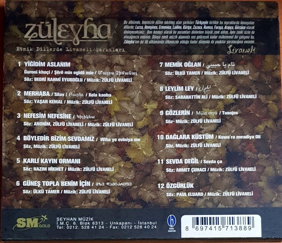 ZÜLEYHA / ETNİK DİLLERDE LİVANELİ ŞARKILARI (2010) - CD 2.EL