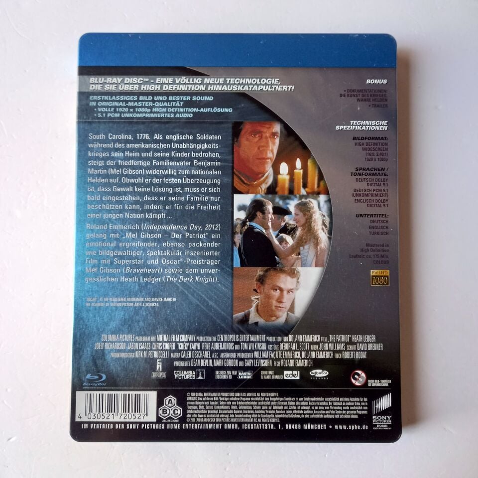DER PATRIOT / THE PATRIOT EXTENDED VERSION - MEL GIBSON, HEATH LEDGER - YÖN.: ROLAND EMMERICH - BLU-RAY  STEELBOOK METAL KUTU 2.EL