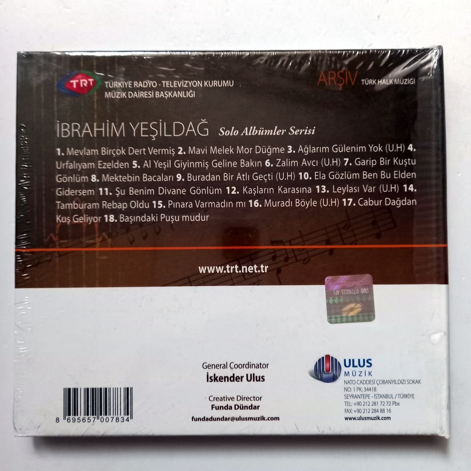 İBRAHİM YEŞİLDAĞ / TÜRK HALK MÜZİĞİ / TRT ARŞİV SERİSİ 193 - CD SIFIR