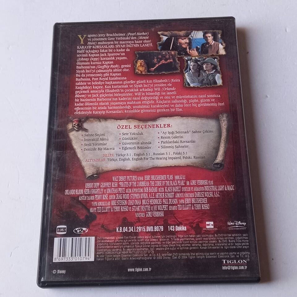 PIRATES OF THE CARIBBEAN: THE CURSE OF THE BLACK PEARL / KARAYİP KORSANLARI: SİYAH İNCİ\'NİN LANETİ - JOHNNY DEPP - DVD 2.EL