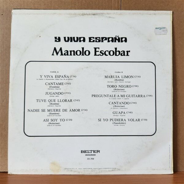 MANOLO ESCOBAR – Y VIVA ESPANA (1973) - LP 2.EL PLAK