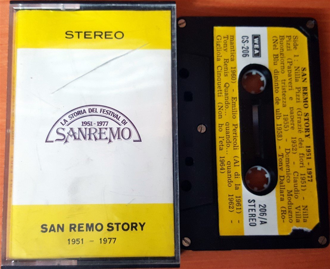 SAN REMO STORY 1951-1977 ADRIANO CELENTANO PEPPINO DI CAPRI CASSETTE ''USED'' PAPER LABEL