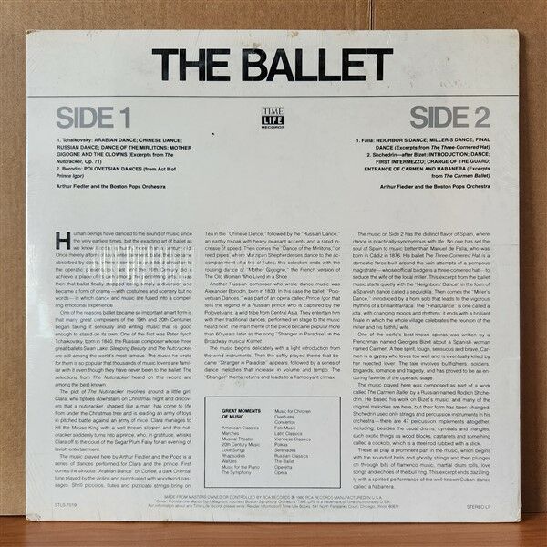 ARTHUR FIEDLER AND THE BOSTON POPS ORCHESTRA / GREAT MOMENTS OF MUSIC VOLUME 19 / THE BALLET (1980) - LP DÖNEM BASKISI SIFIR PLAK